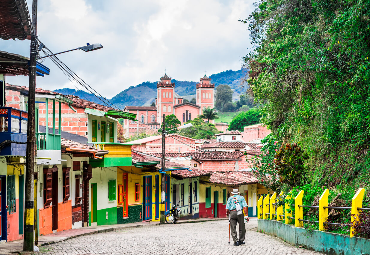 Kolumbie: Rues colorées dans le centre de Jerico, Colombie